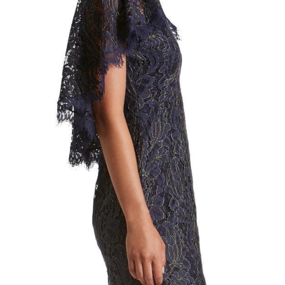 Floor-length Lace Sheath Dress Halter Neck Dark Navy